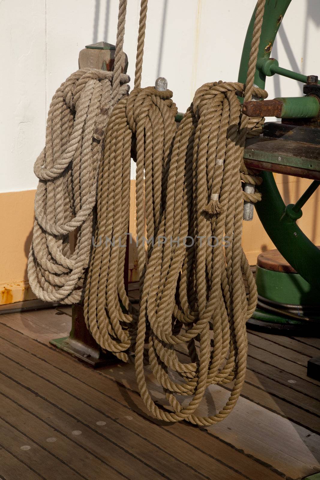 coiled ropes and winch by PixelsAway