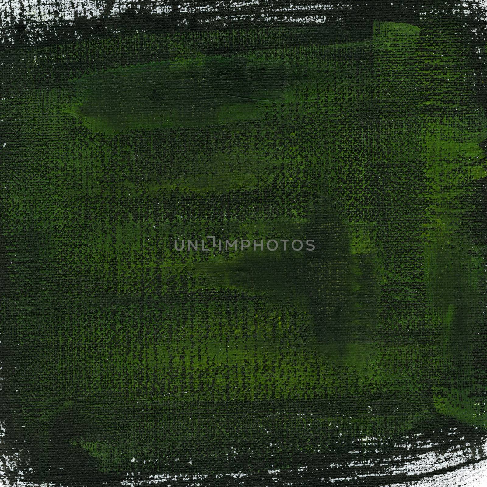 green and black watercolor painted abstract on white cotton artist canvas 