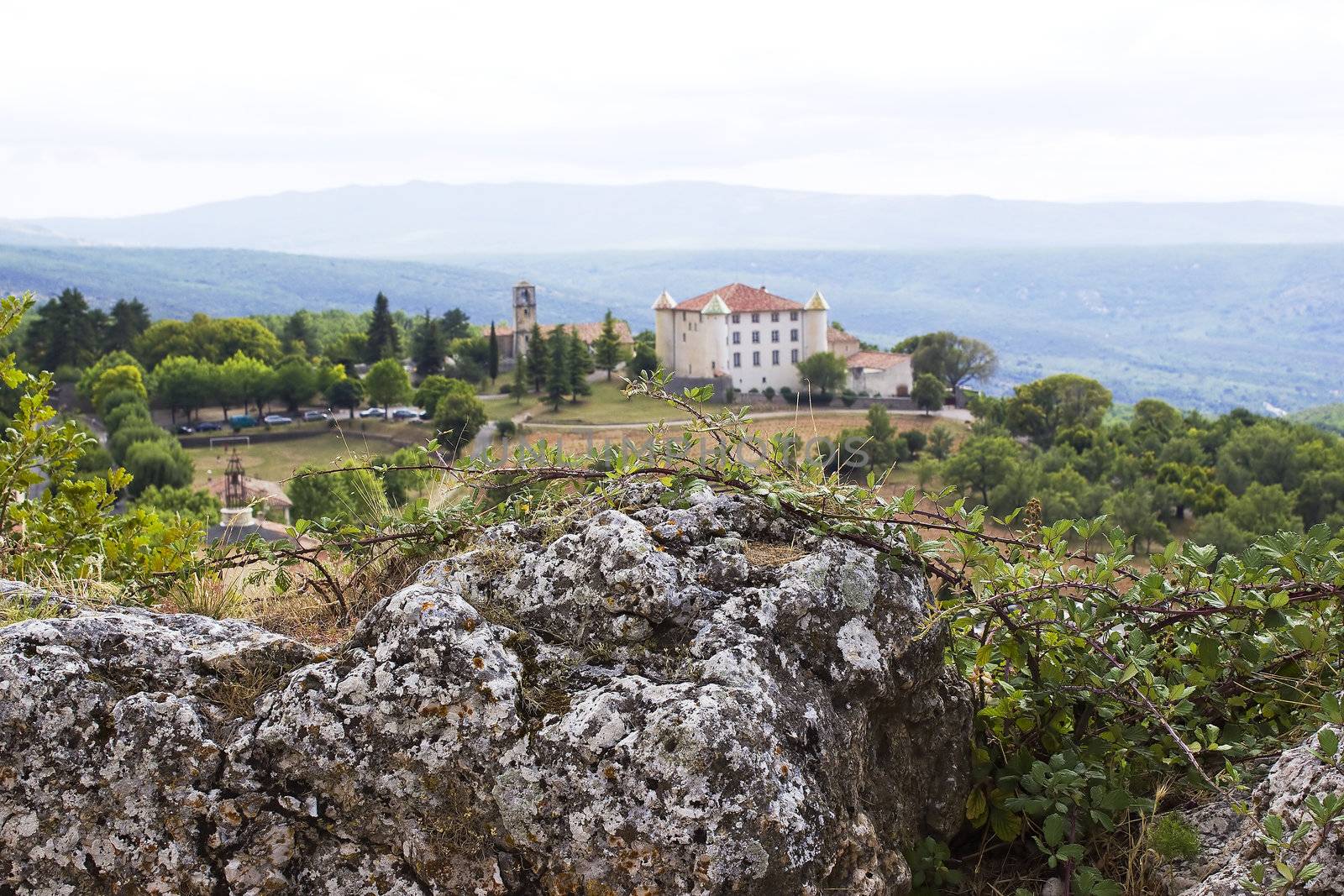 church and chateau in Aiguines, Var Departement, Provence, France 