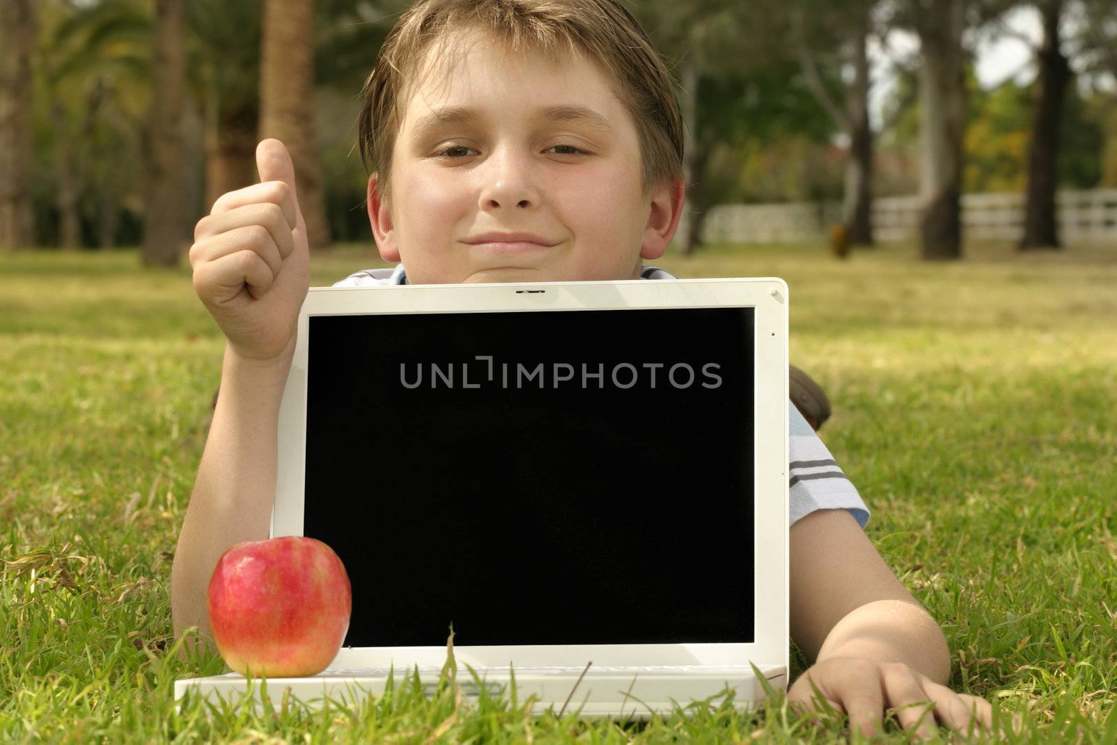 Educational Software, games, entertainment etc.   He is giving the thumbs up but you could place a business card or other in his hand.
