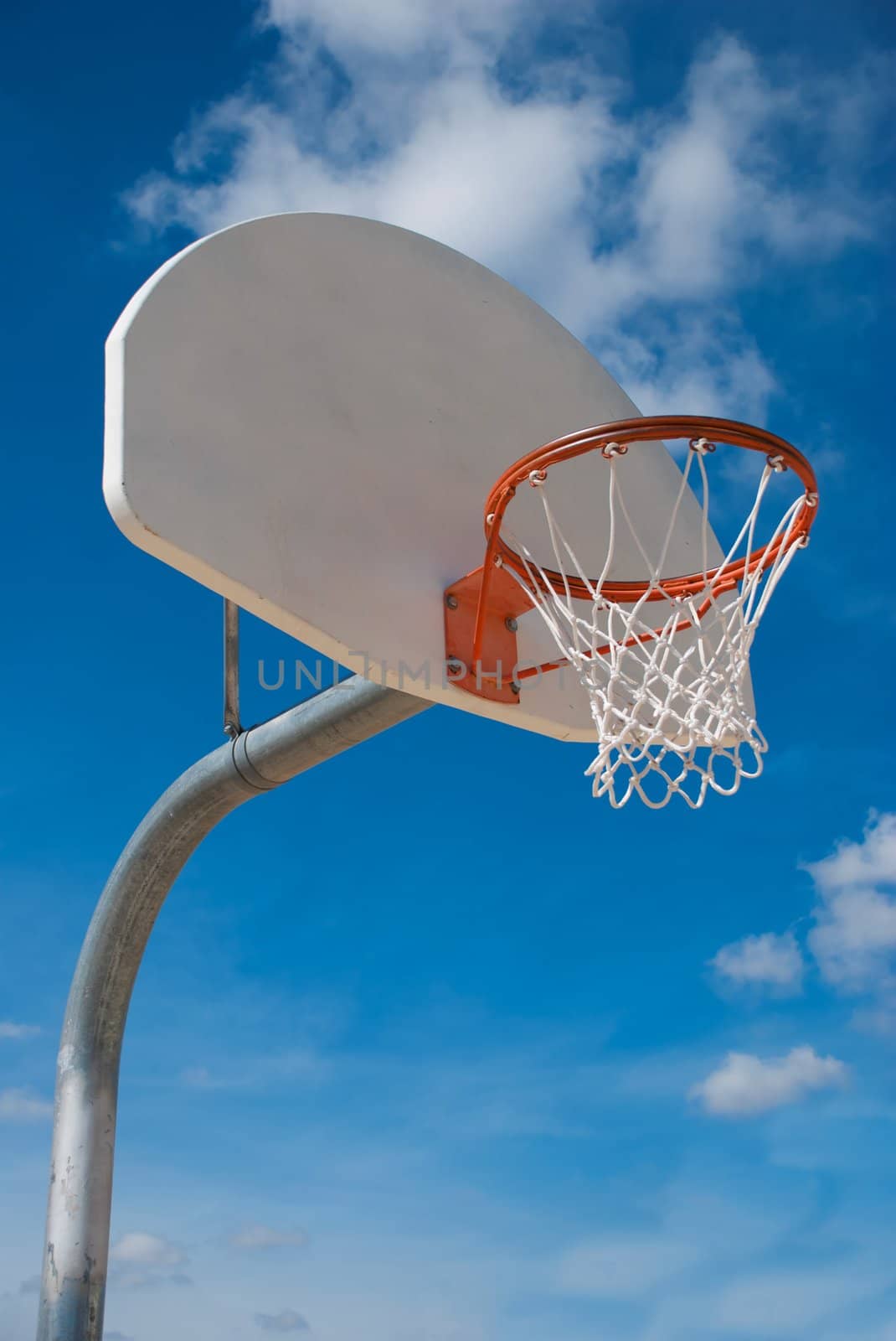 Close up of a basketball hoop and standard 