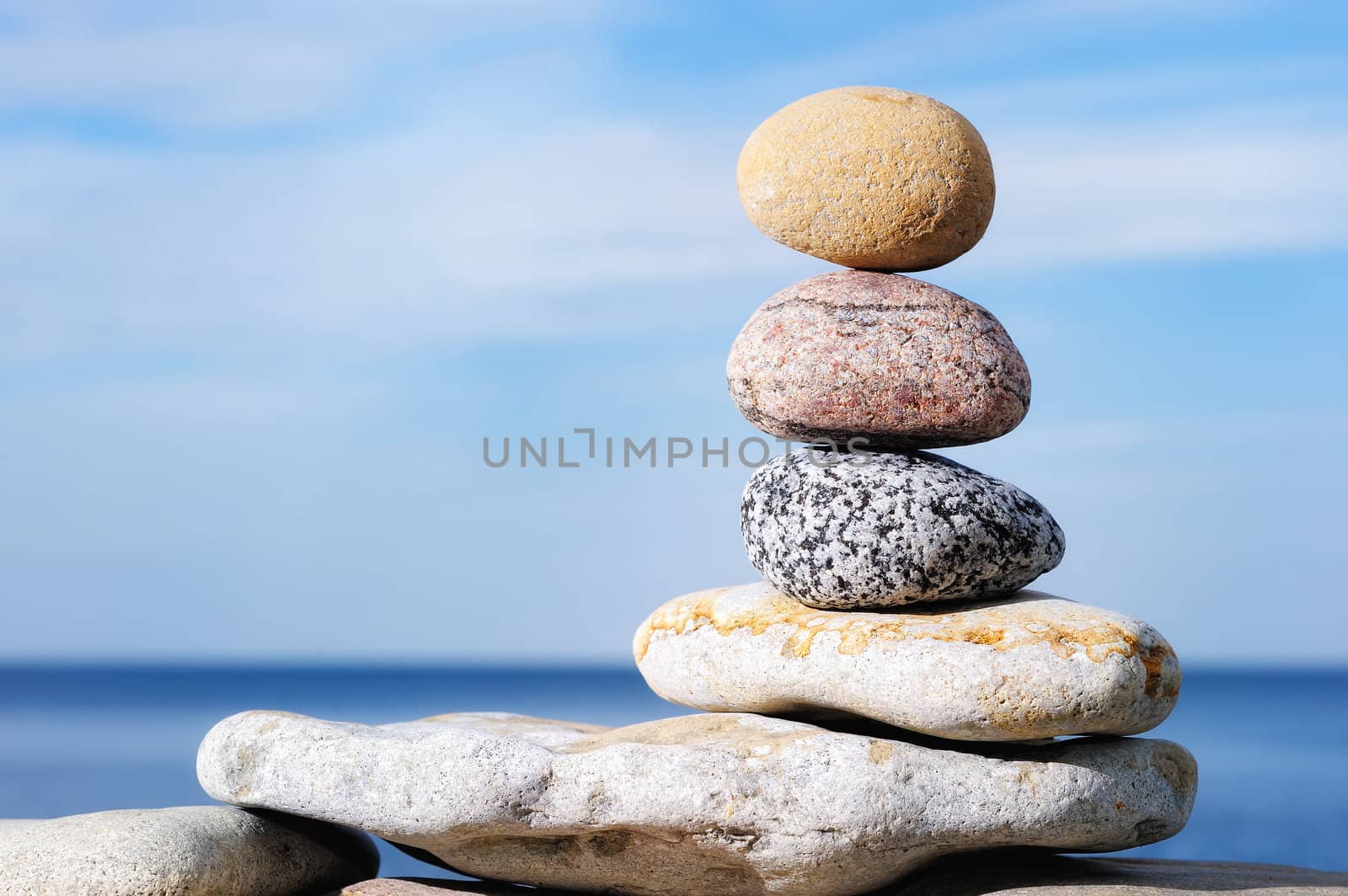 Constructions of the stones stacked on the coast