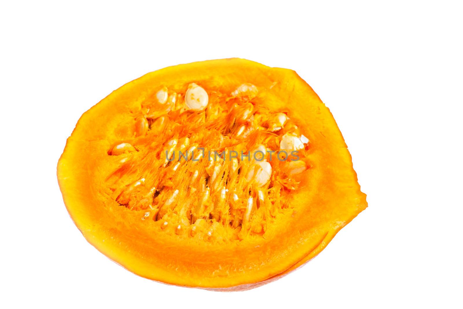 half of a hokkaido pumpkin isolated on white background