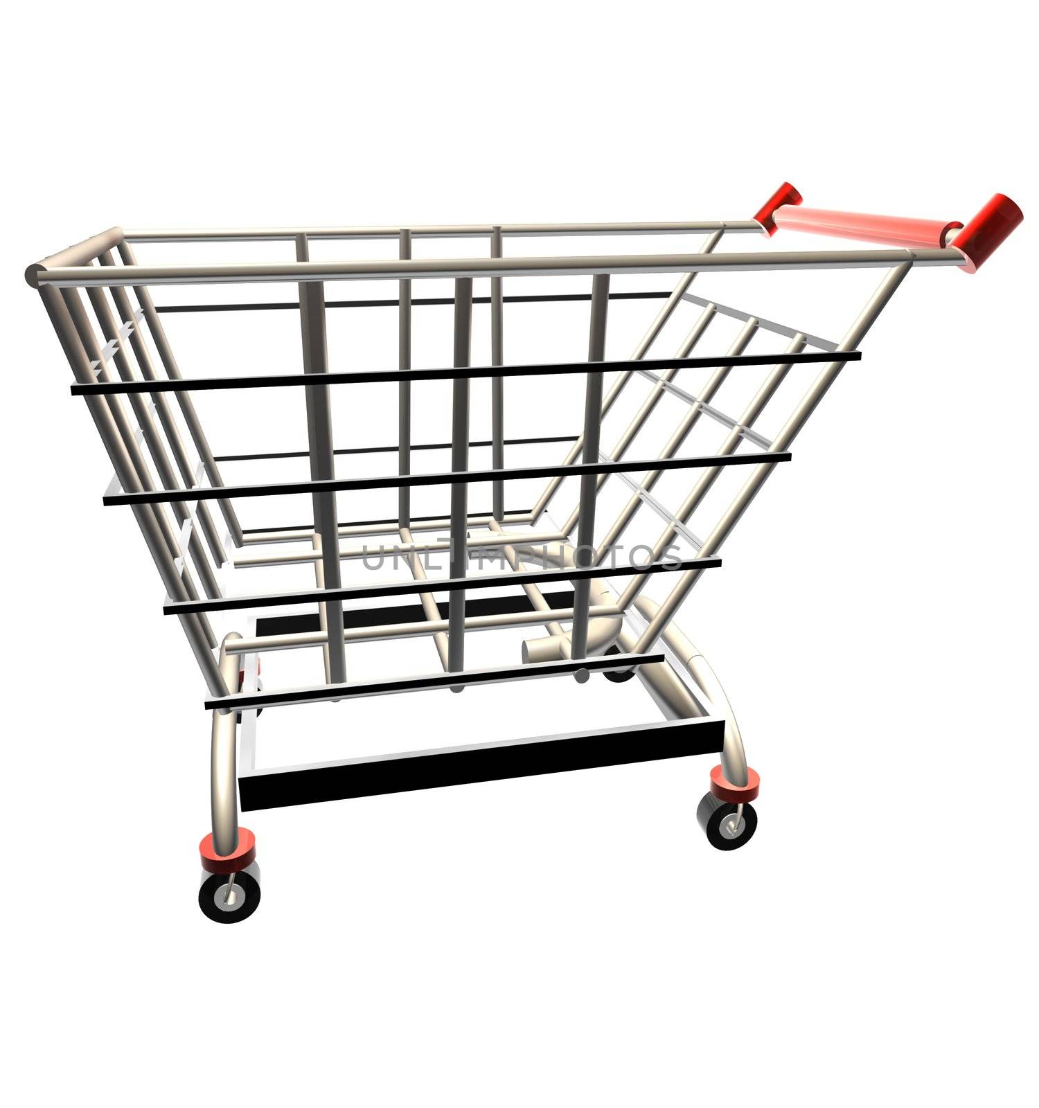 3D render of a shopping cart over white background
