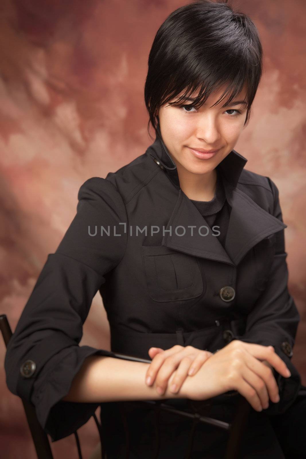 Multiethnic Girl Poses for a Studio Portrait.