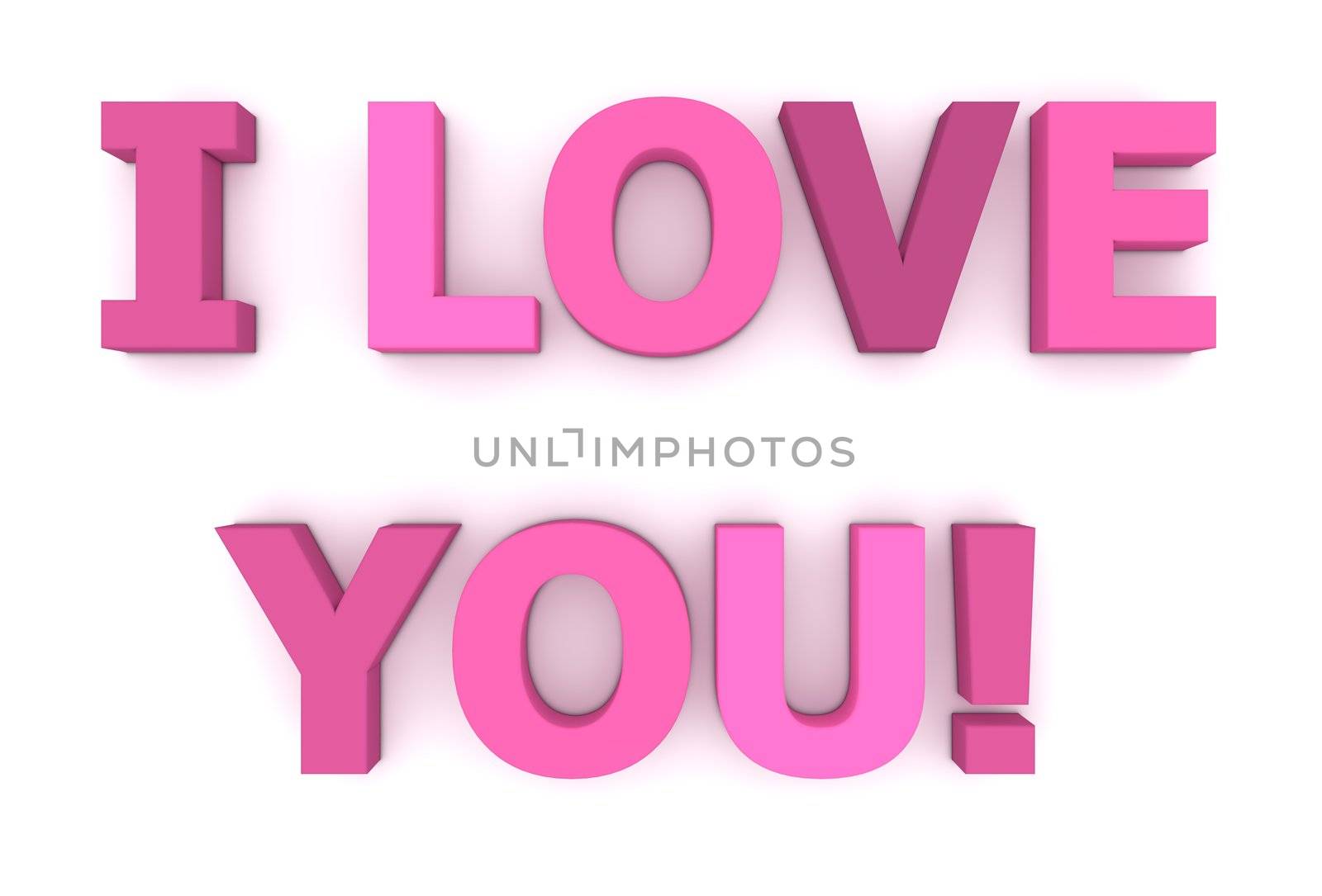 words I Love You! in different shades of pink and purple - two lines