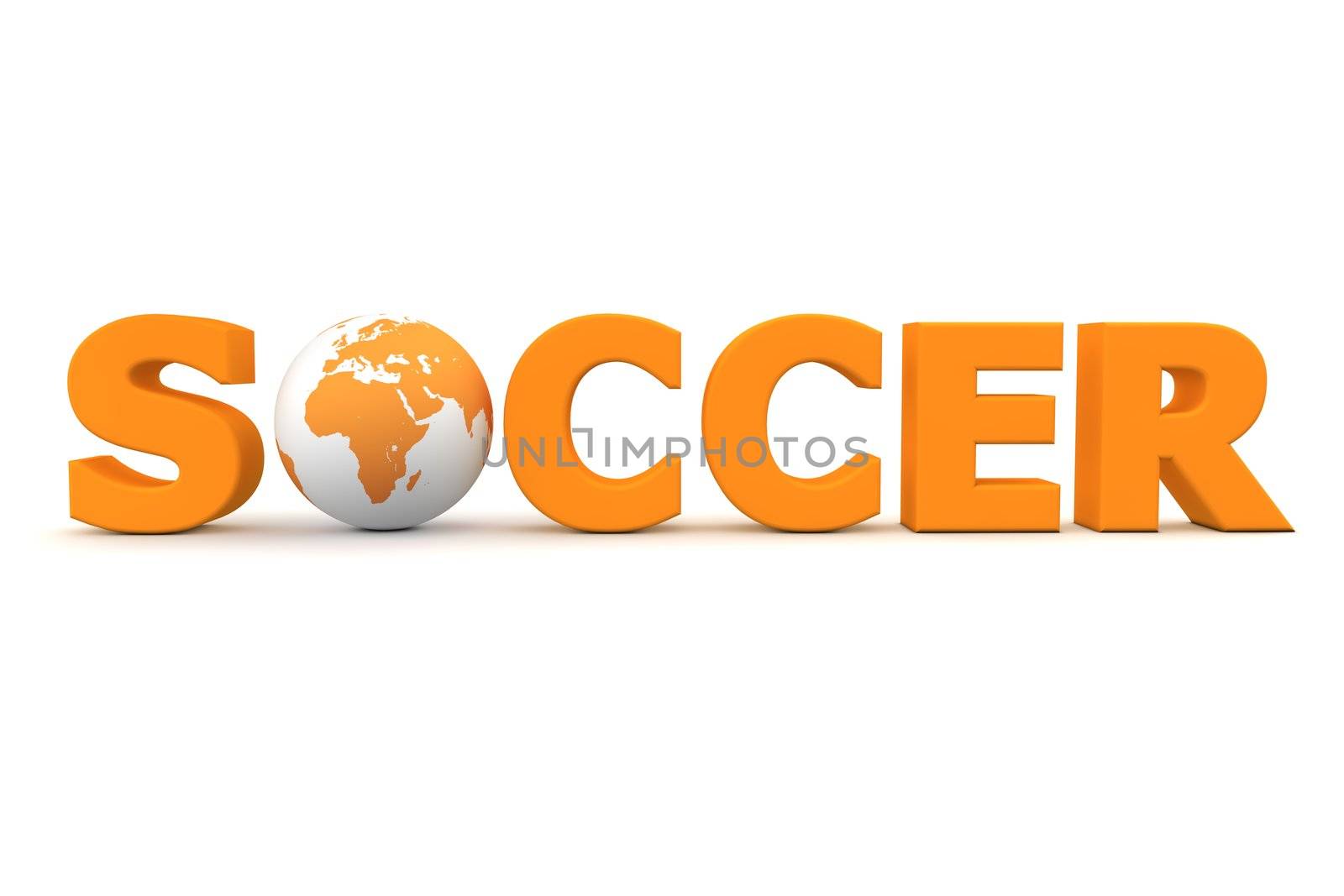 orange word Soccer with 3D globe replacing letter O