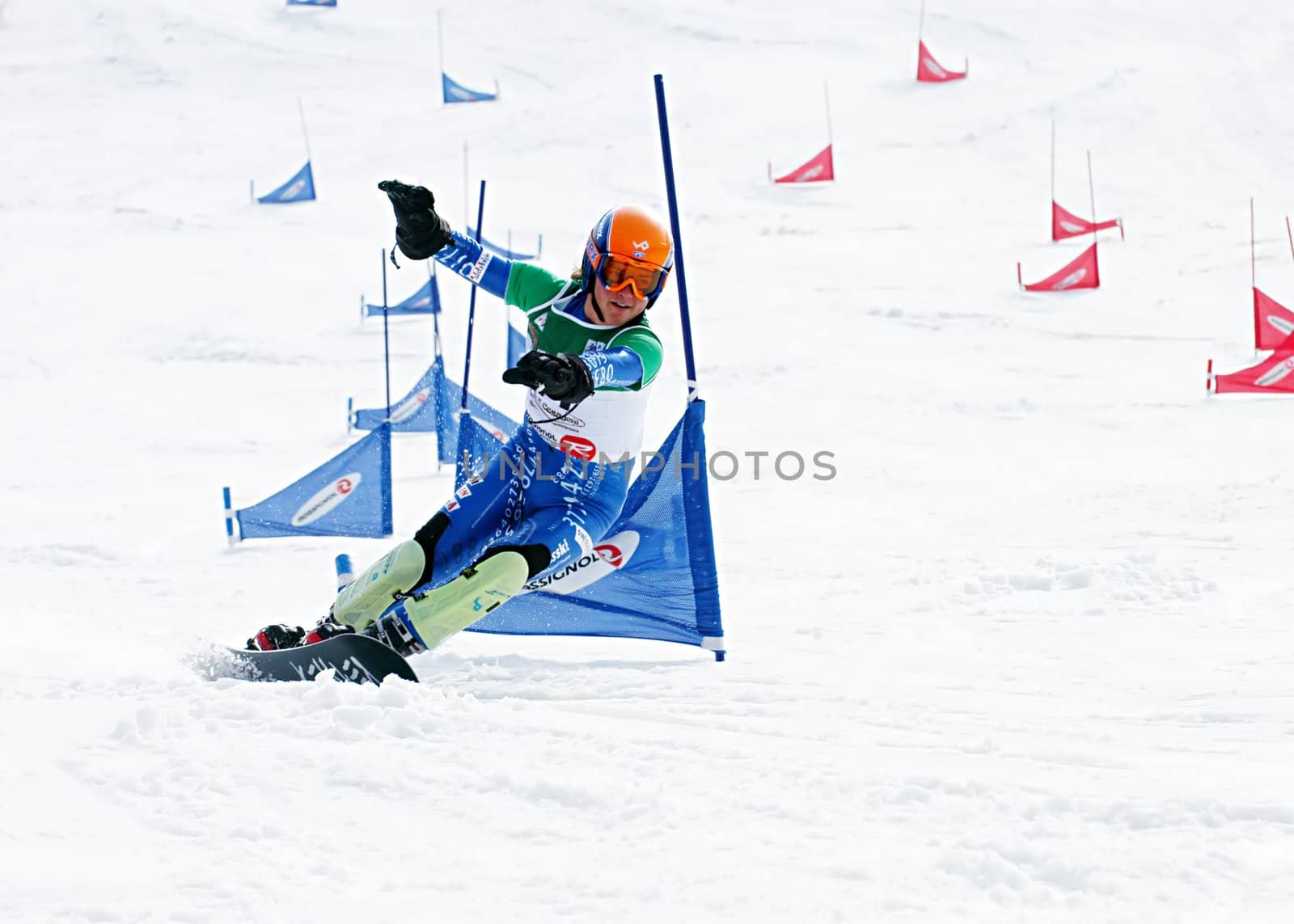 KIEV, UKRAINE - MARCH 4, 2007: A participant in action during Snowboard European Cup: full throttle on March 4, 2007 in Kiev, Ukraine