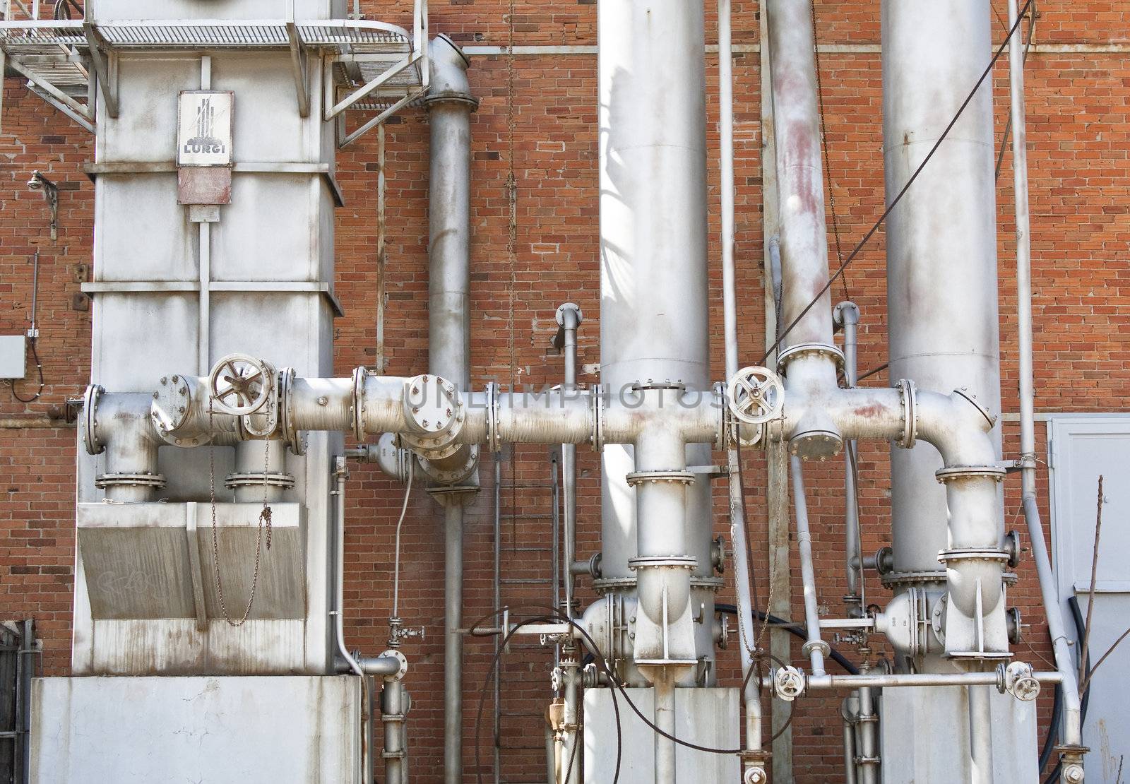 Industrial pipes in a 19th century gasworks in Gazi, Athens (Greece).