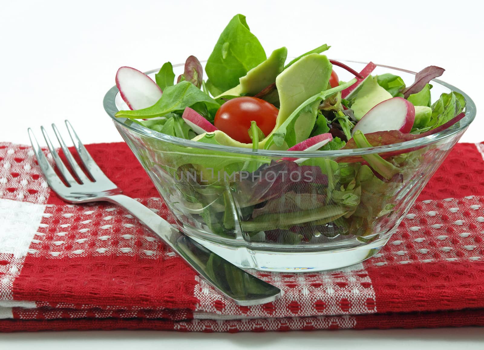 bowl of fresh baby-greens, avocado and radish salad  by Ric510