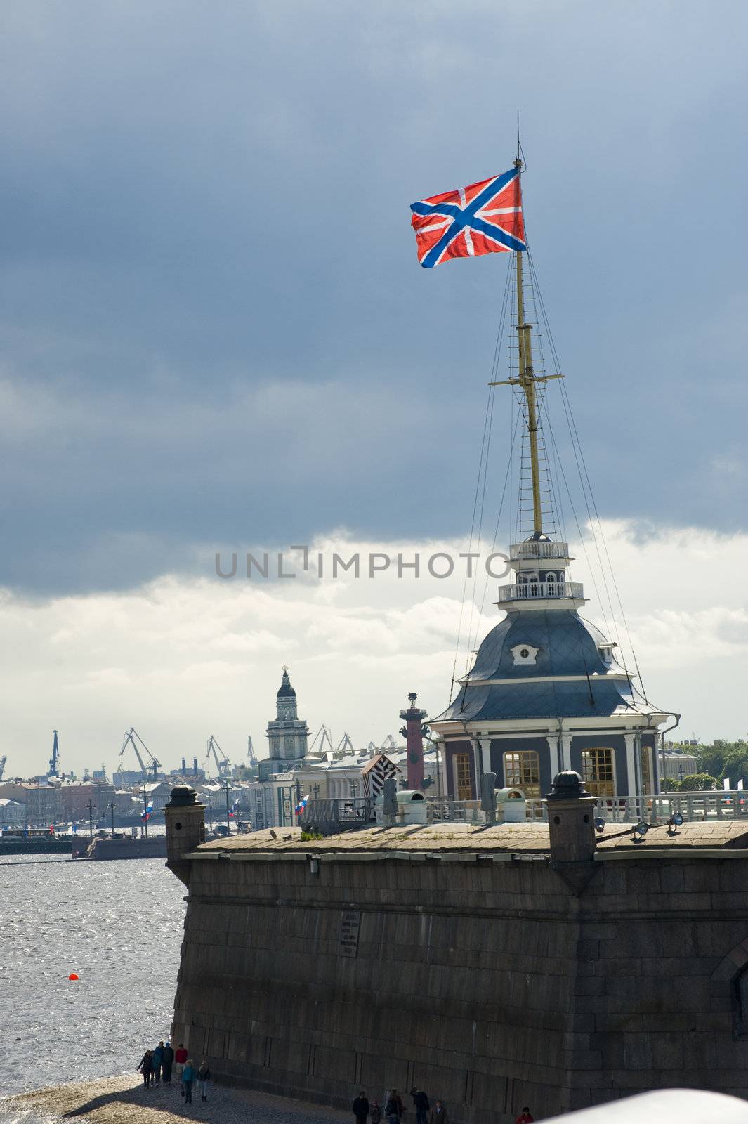 Flag on the tower of St.Peter and Paul bastion in Sankt Petersburg Russia