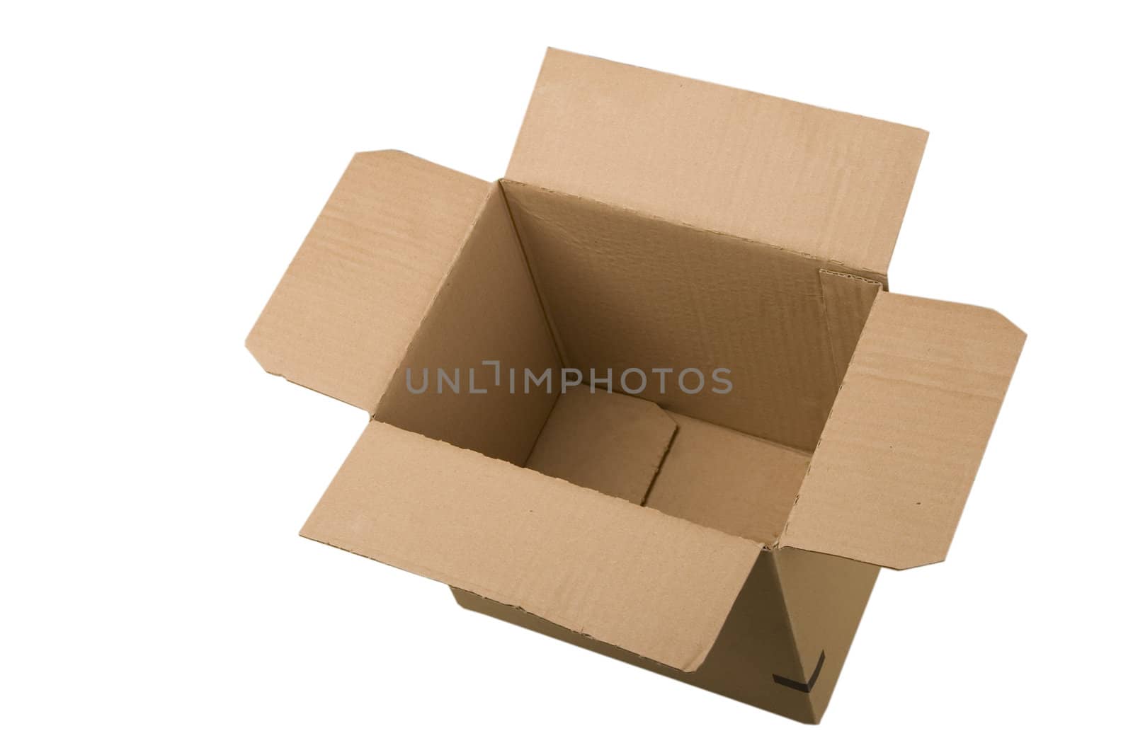 open corrugated cardboard box on white background