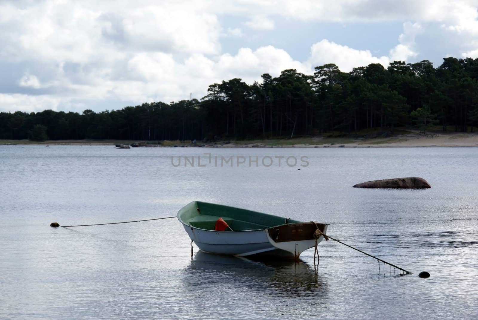 The boat on water is adhered from two sides