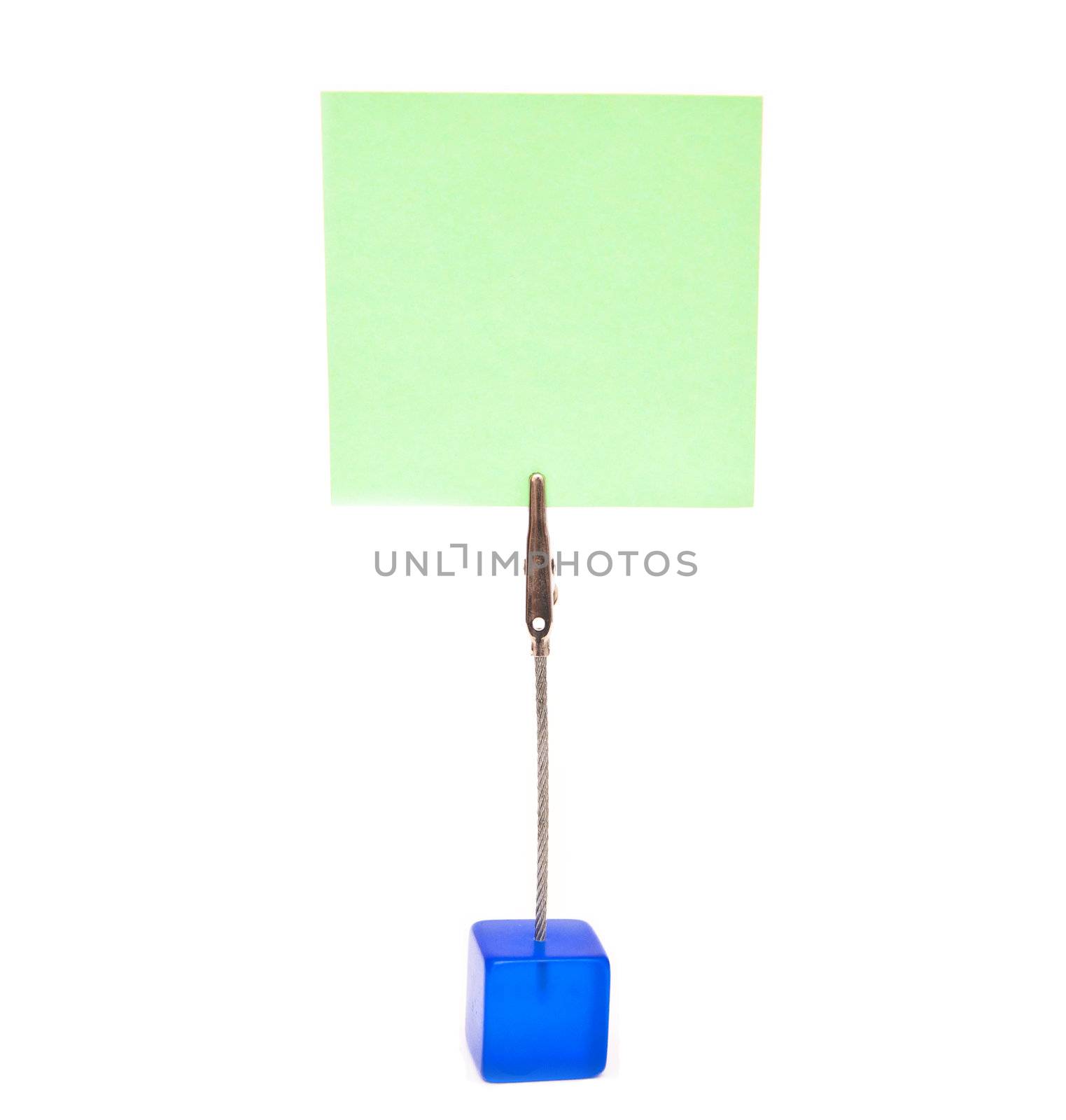 small stand with blank business card isolated over white 