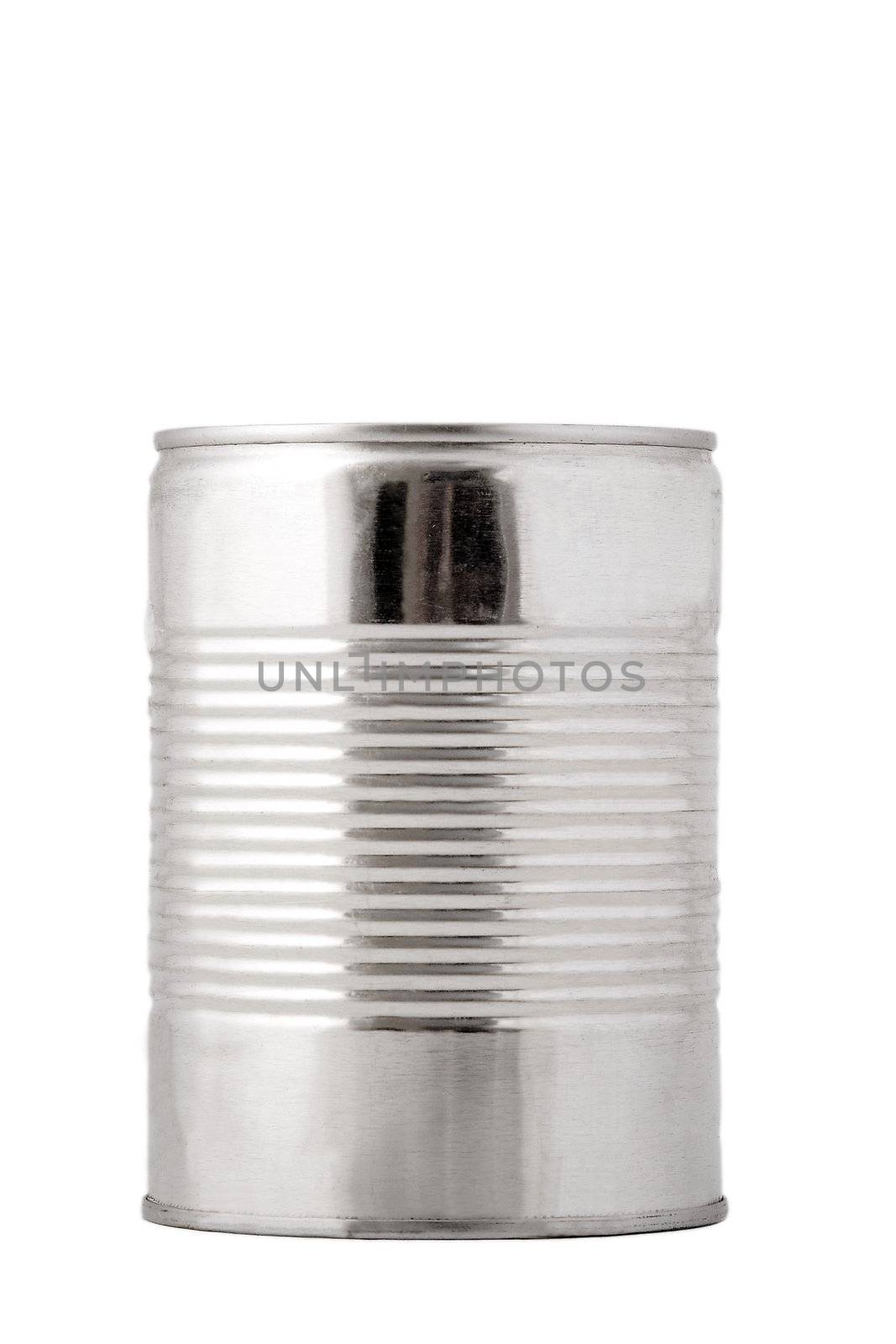 front view of metallic conserve on white background