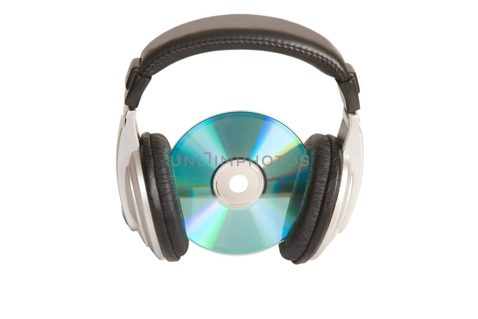music concept, headphone and cd/dvd on white background