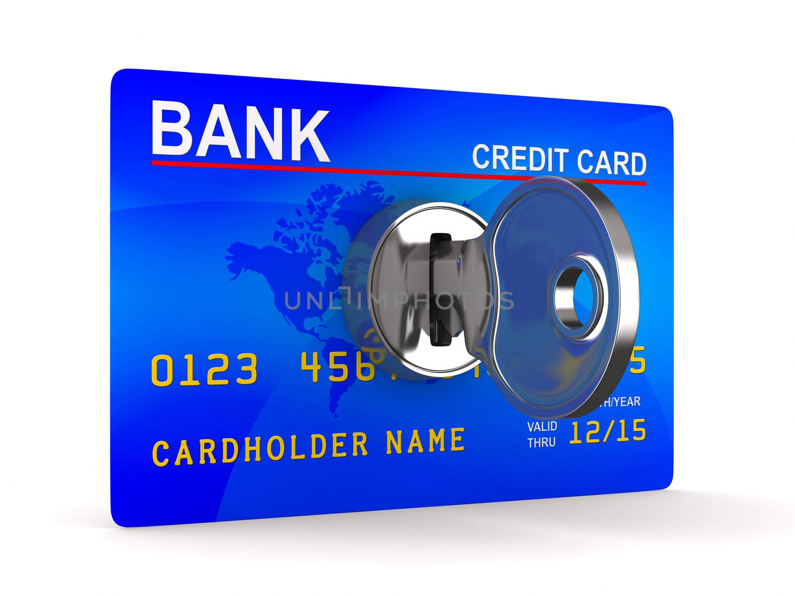 credit card with key. Isolated 3D image