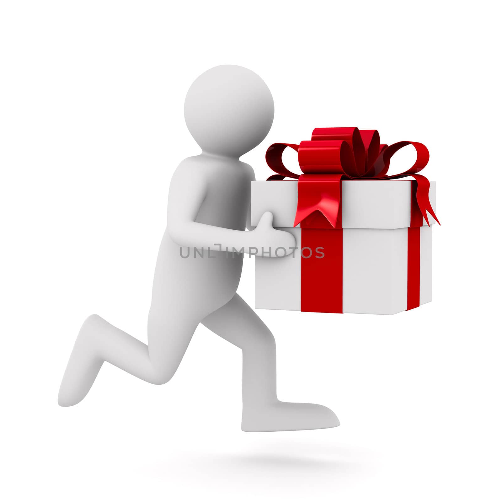 Man with white gift box. Isolated 3D image