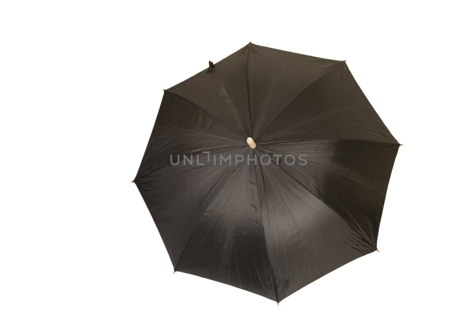 black umbrella isolated on white, protection from sun and rain