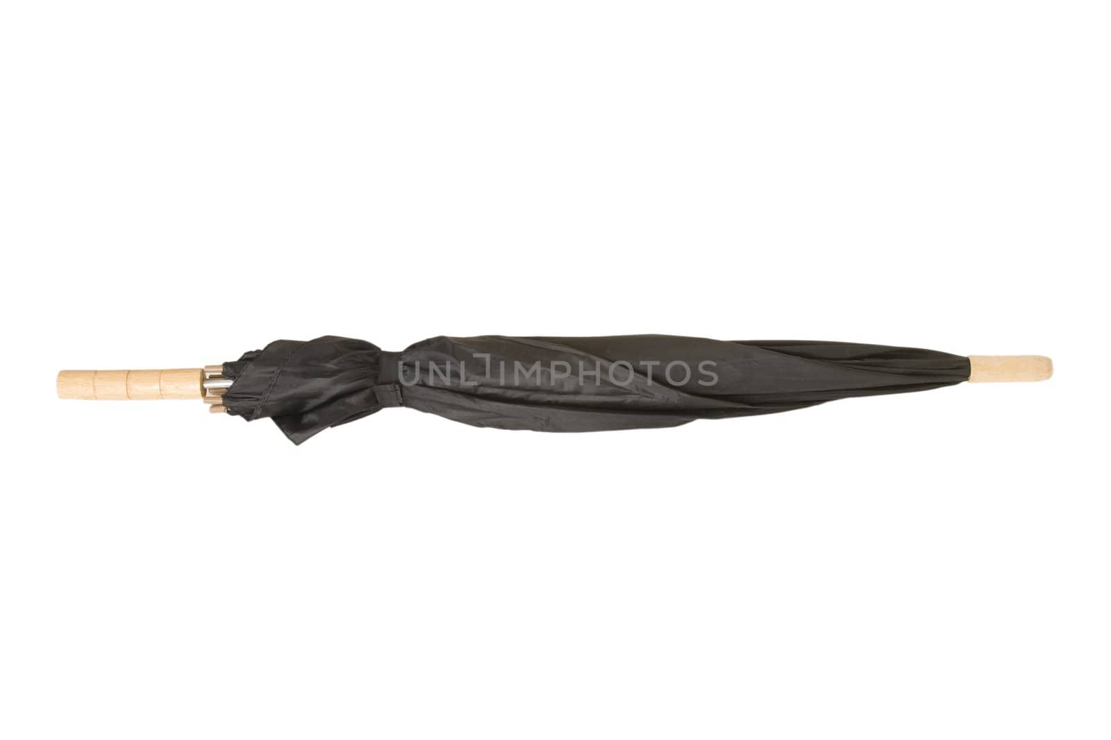 black umbrella isolated on white, protection from sun and rain