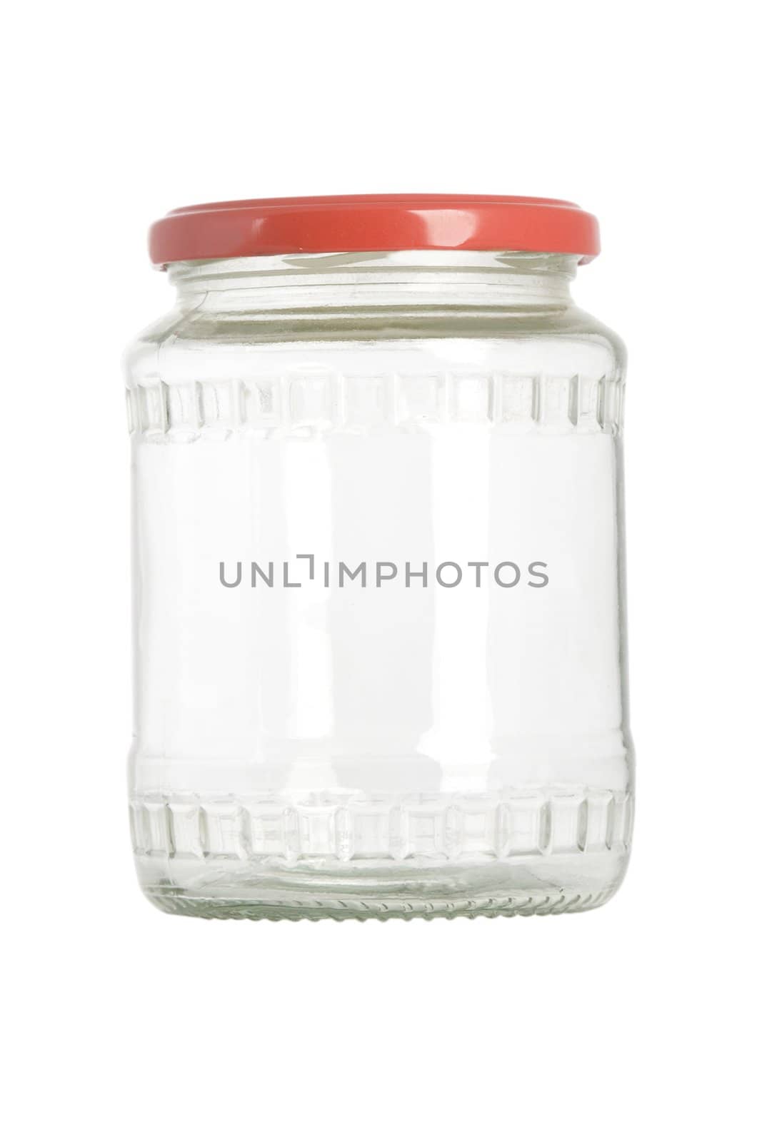 empty jar with red lid on white background