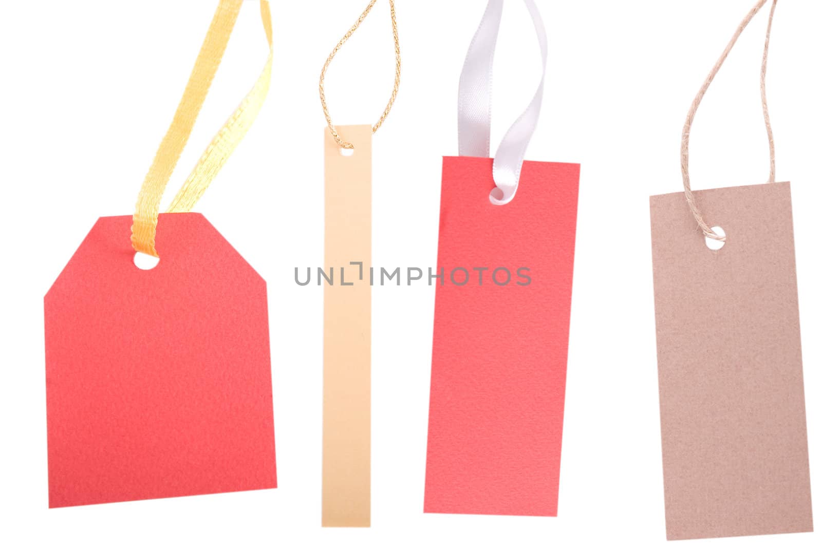 Brown and red different shape, empty tag on white background