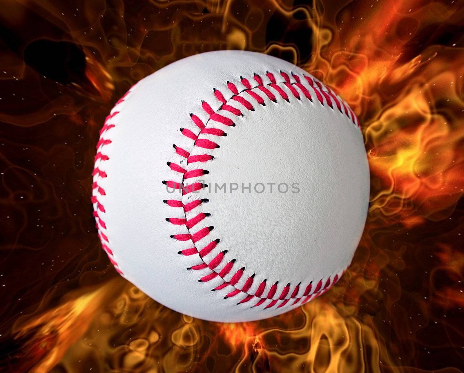 Baseball at high speed coming out of explosion fire
