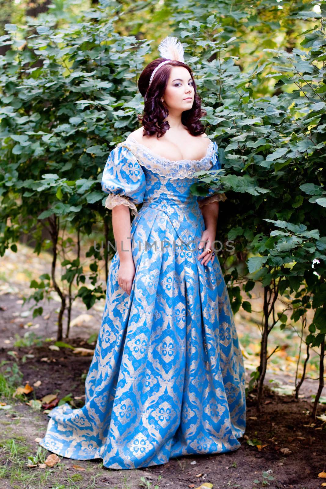 A portrait of lady in blue baroque dress
