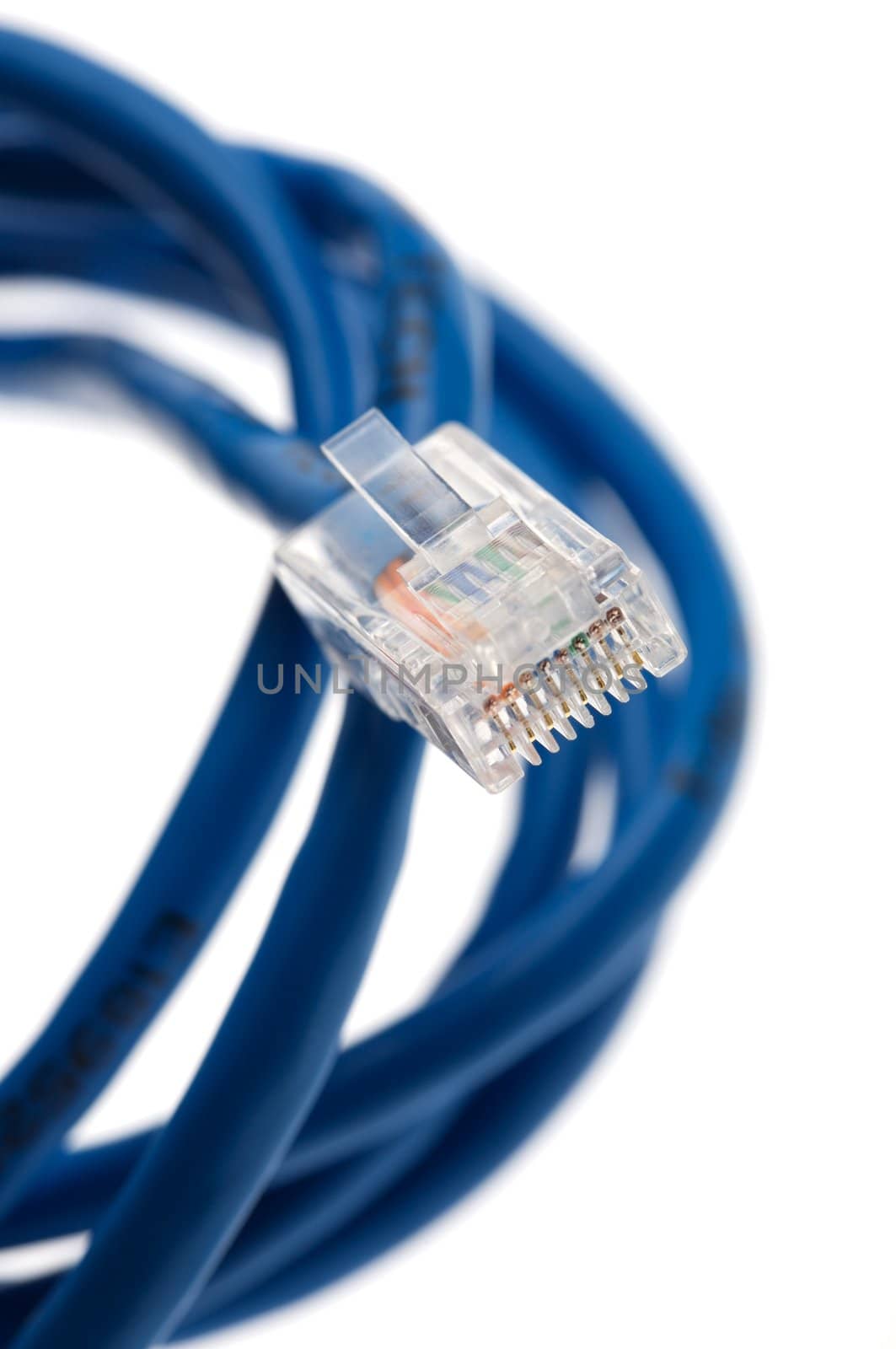 closeup of a network cable isolated on white background