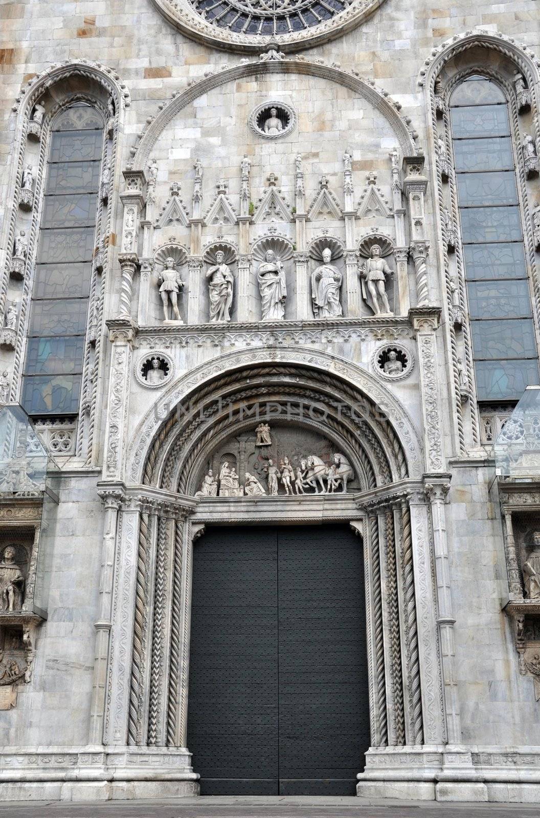 Entrance of the renaissance dome of Como at Lake Como in Lombardy, Italy