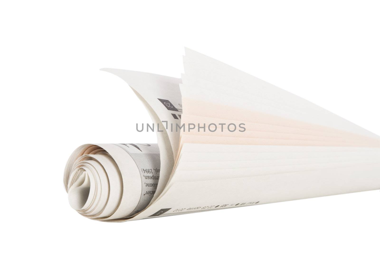 Roll of newspapers, isolated on white background 