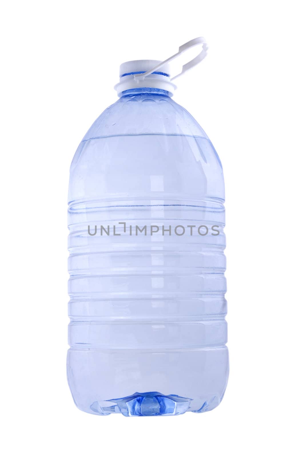 front view of big water bottle on white background