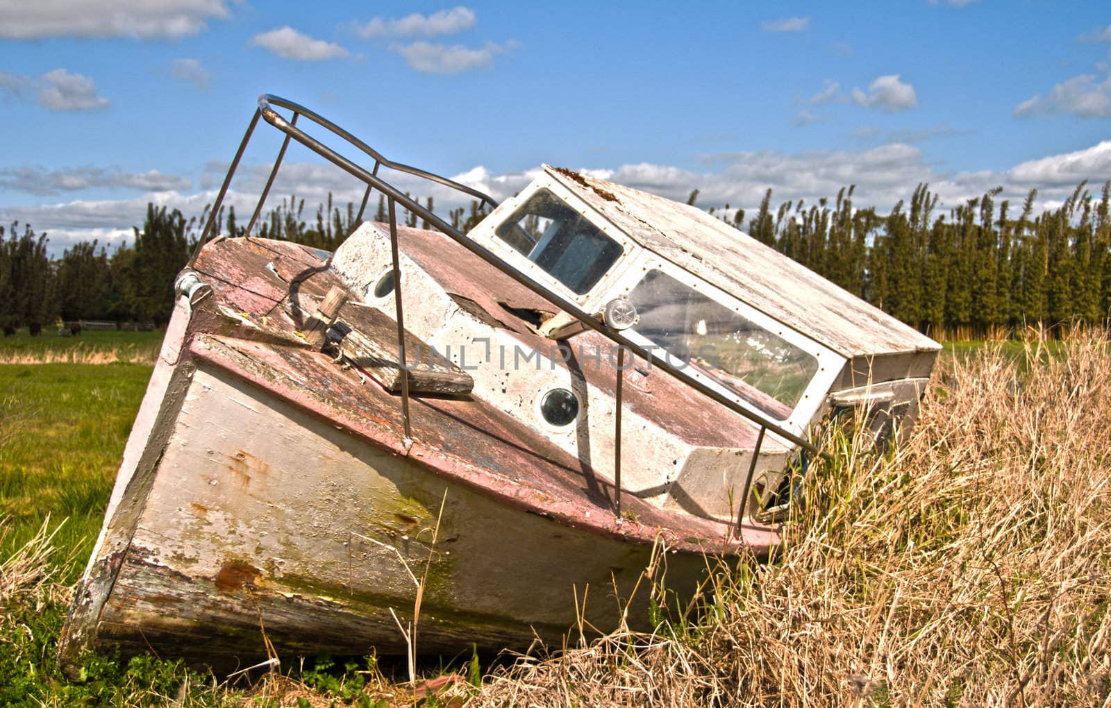 Abandoned Boat in the New Zealand countryside.