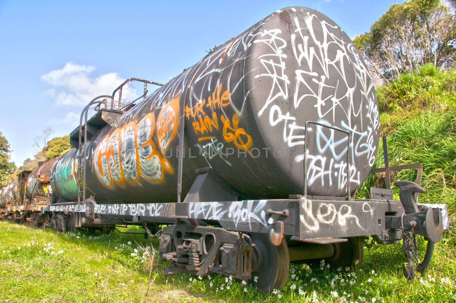 Abandoned Train carriages in Auckland, New Zealand.