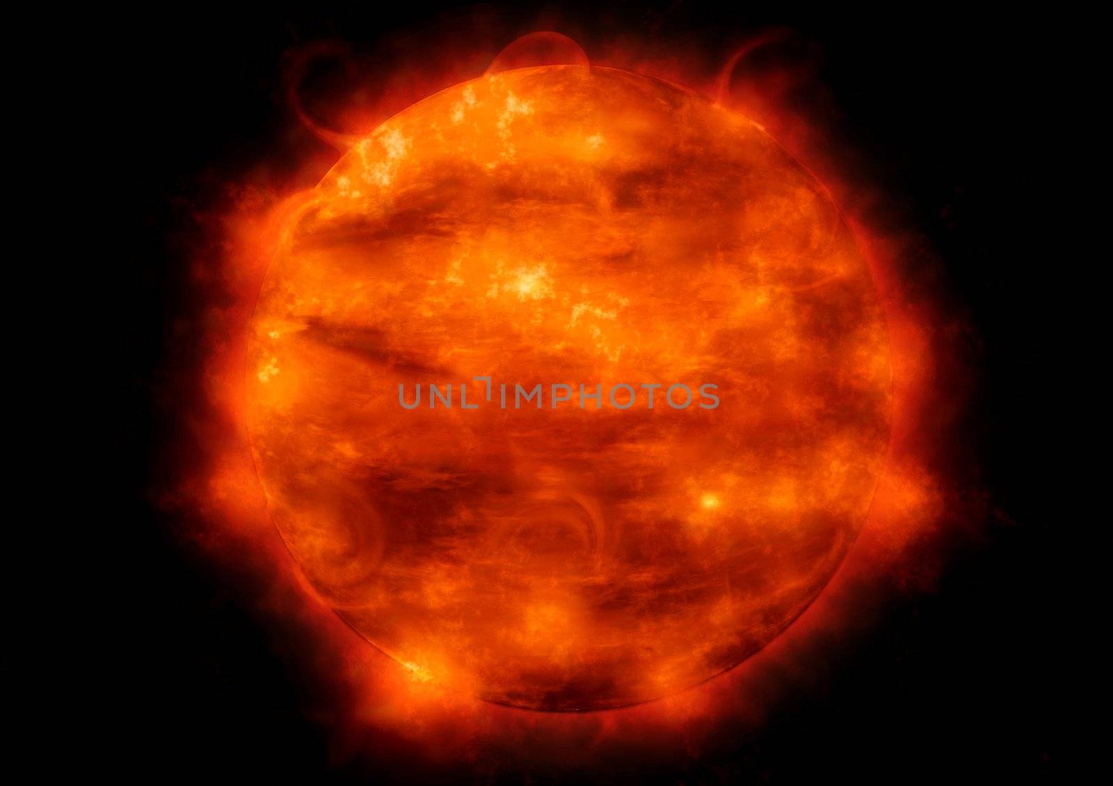 Illustration of the sun with solar flares 