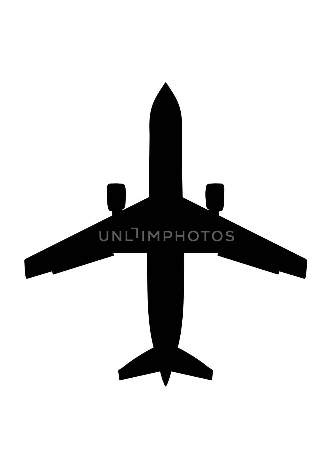Monochrome illustration of a passenger aeroplane 