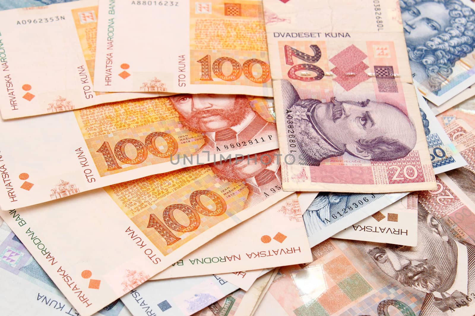 Croatian Kuna banknotes layed out  by artush