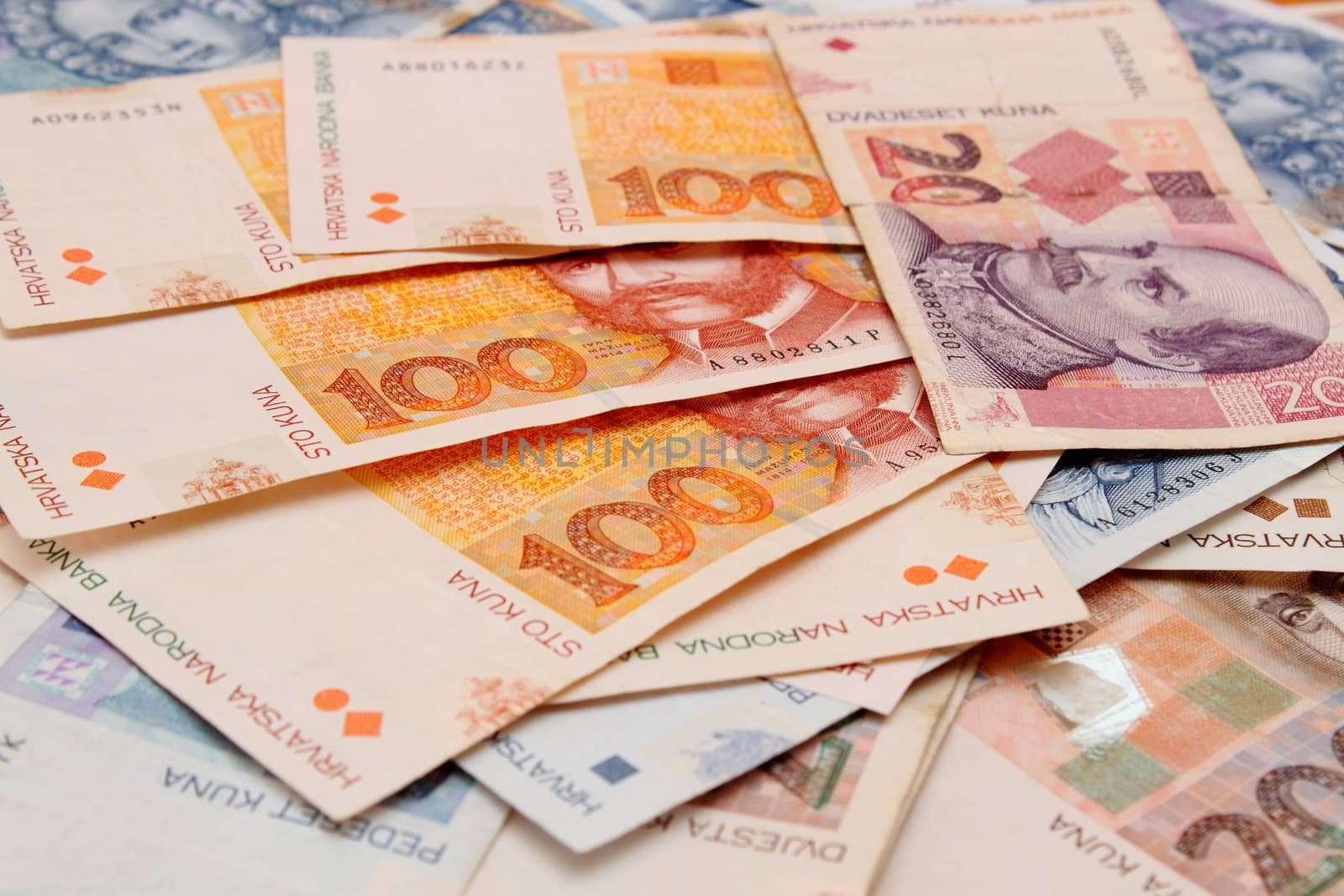 Croatian Kuna banknotes layed out  by artush