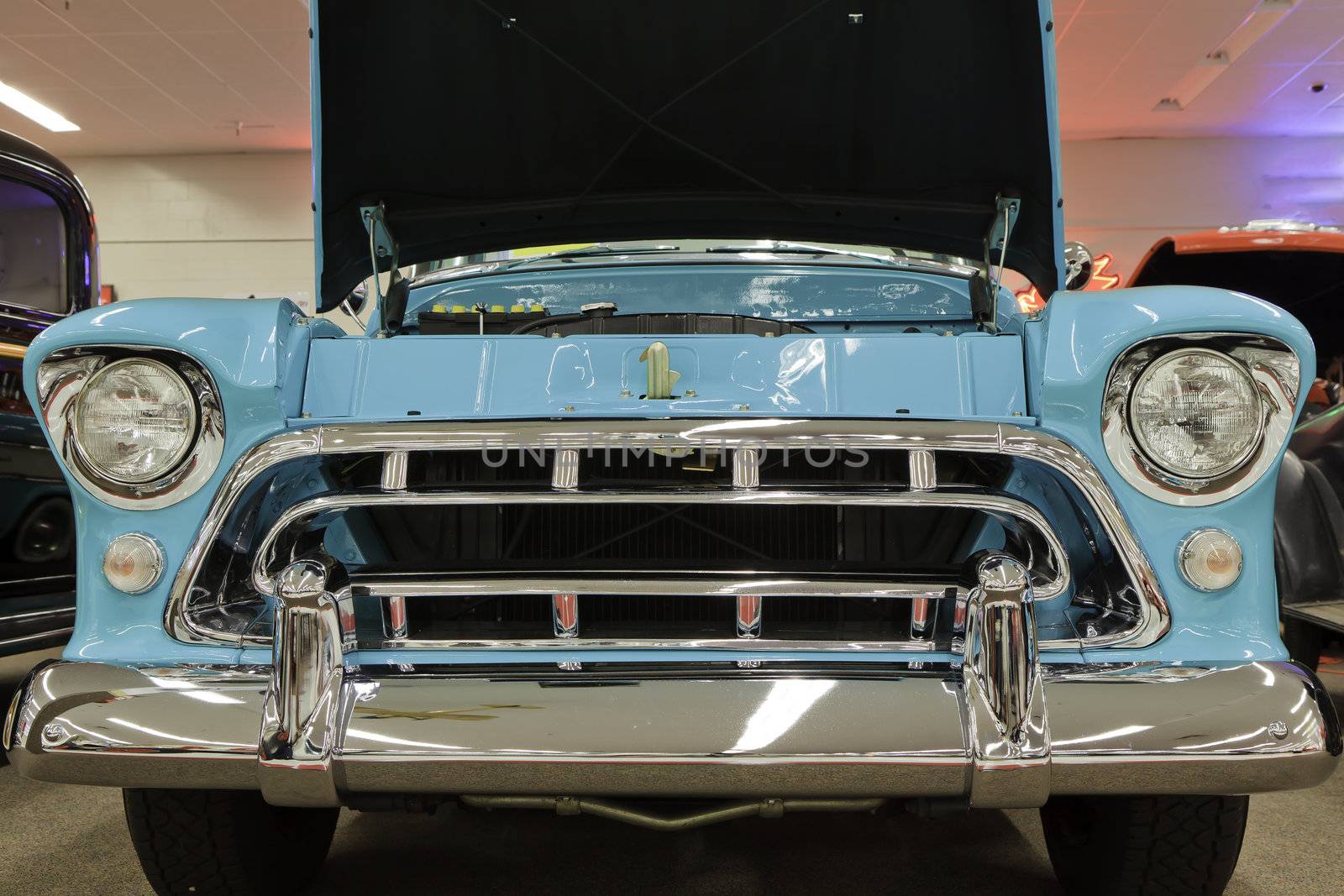 Vintage Teal color Chevy front grill and Lights