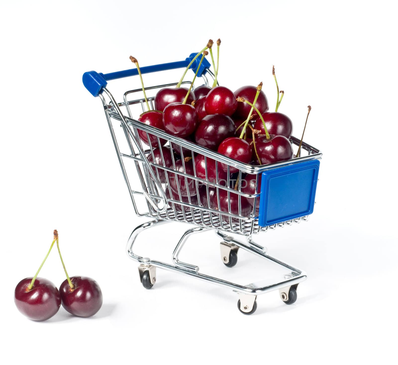 metal shopping trolley filled with cherry by Erchog