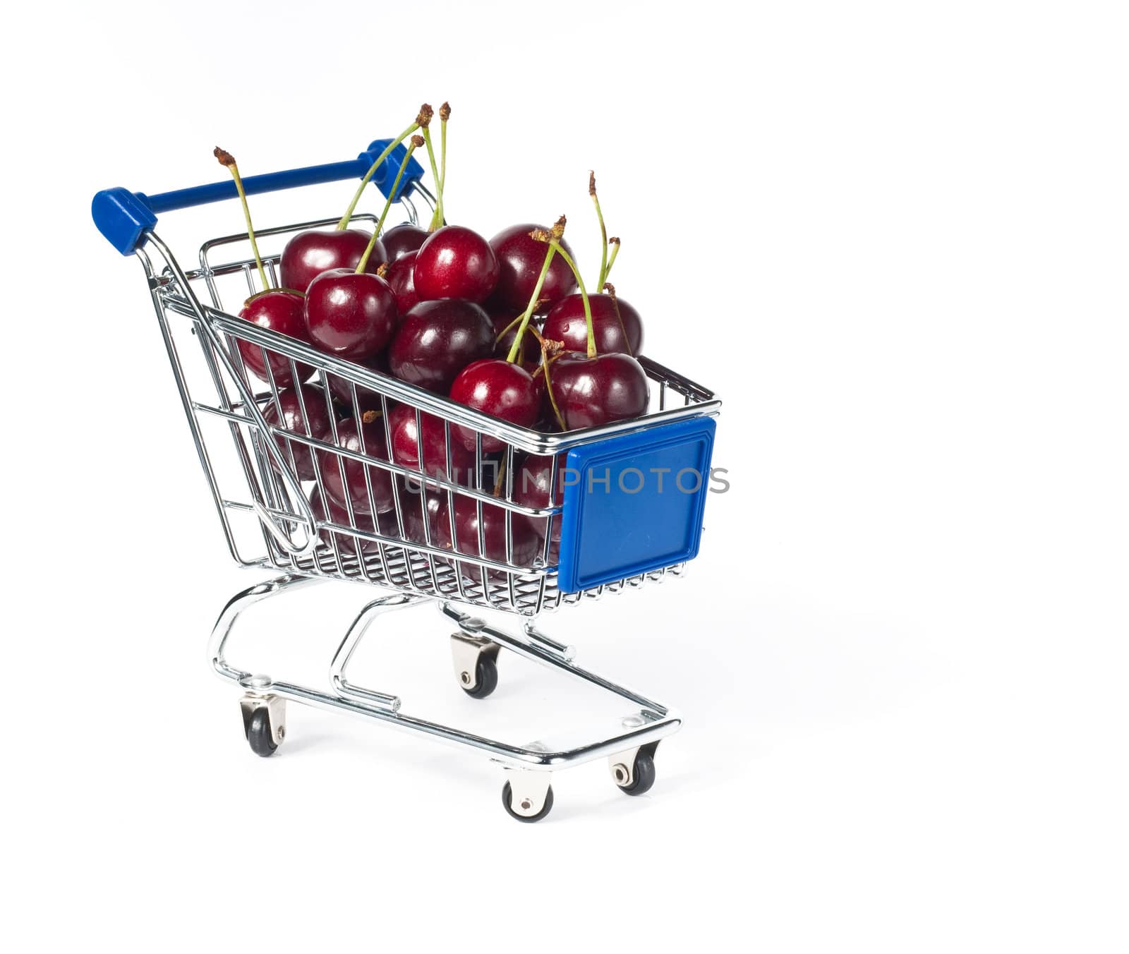 metal shopping trolley filled with cherry