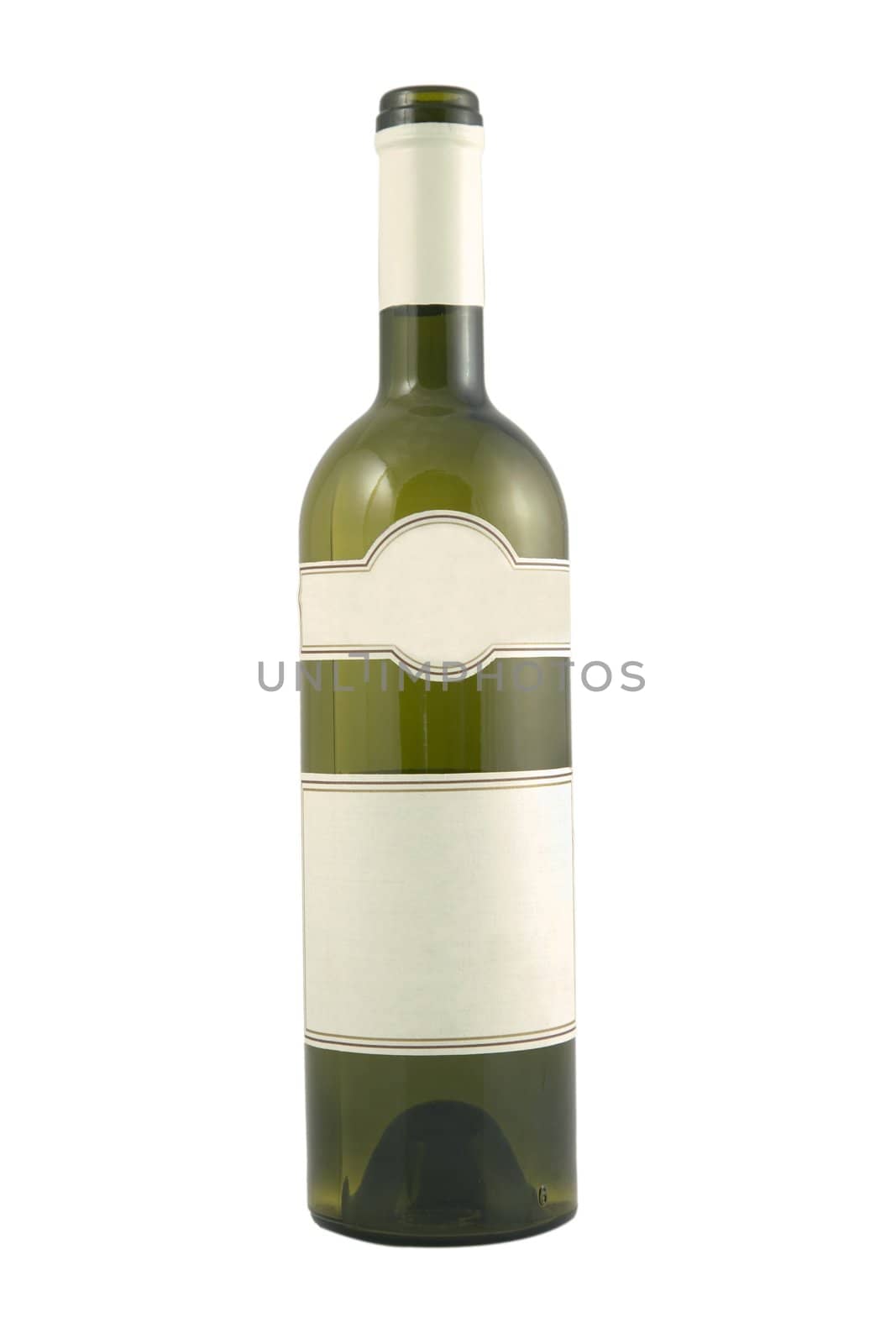 isolated green bottle for wine with blank tag