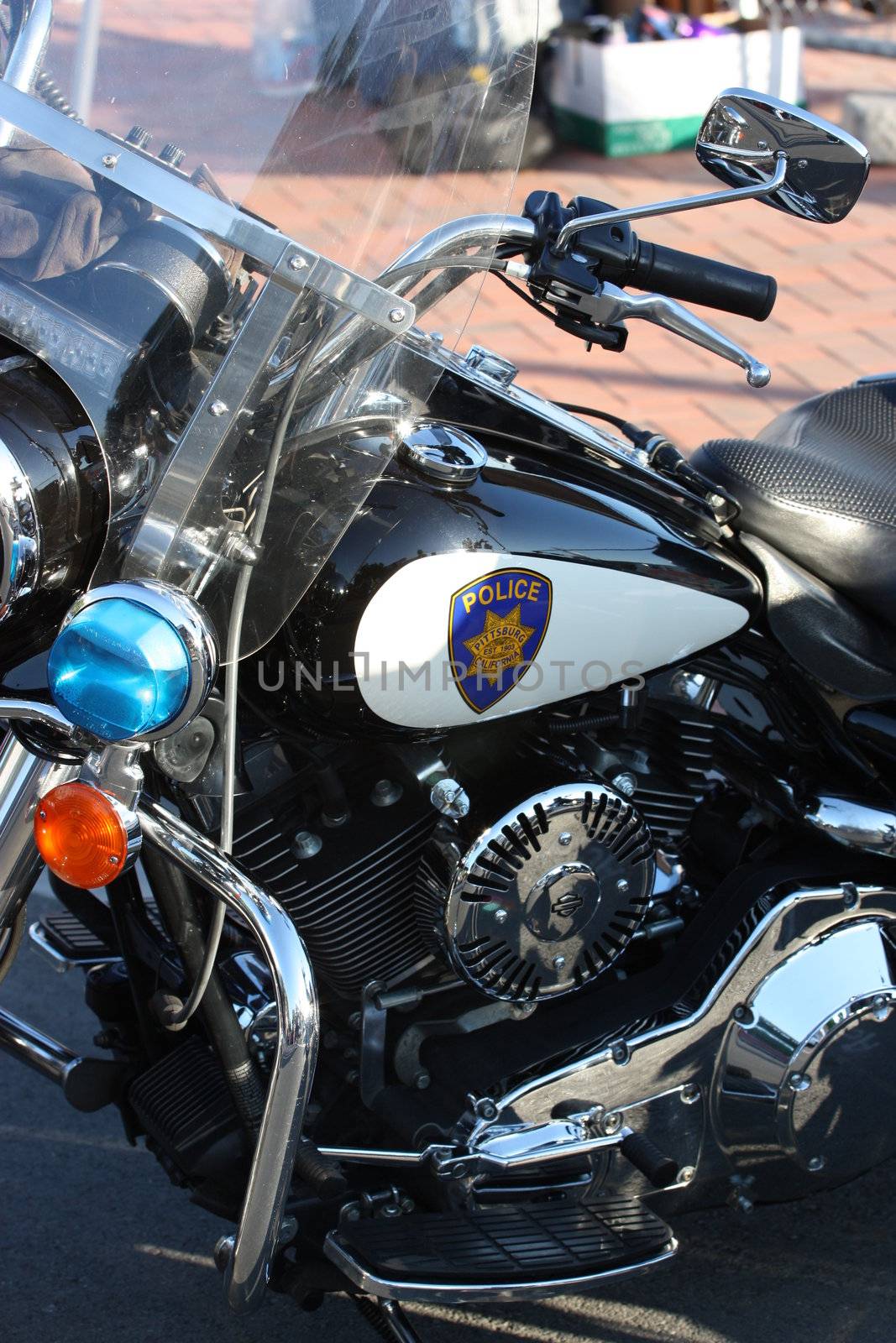 Close up of a police motorcycle.