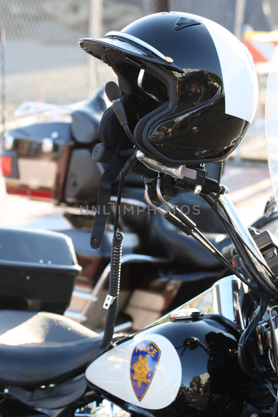 Close up of a police motorcycle.