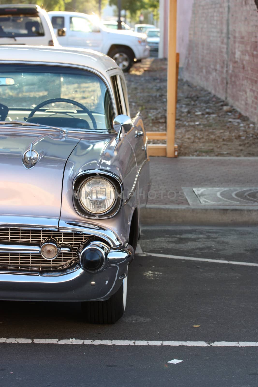 Close up of a classic car.