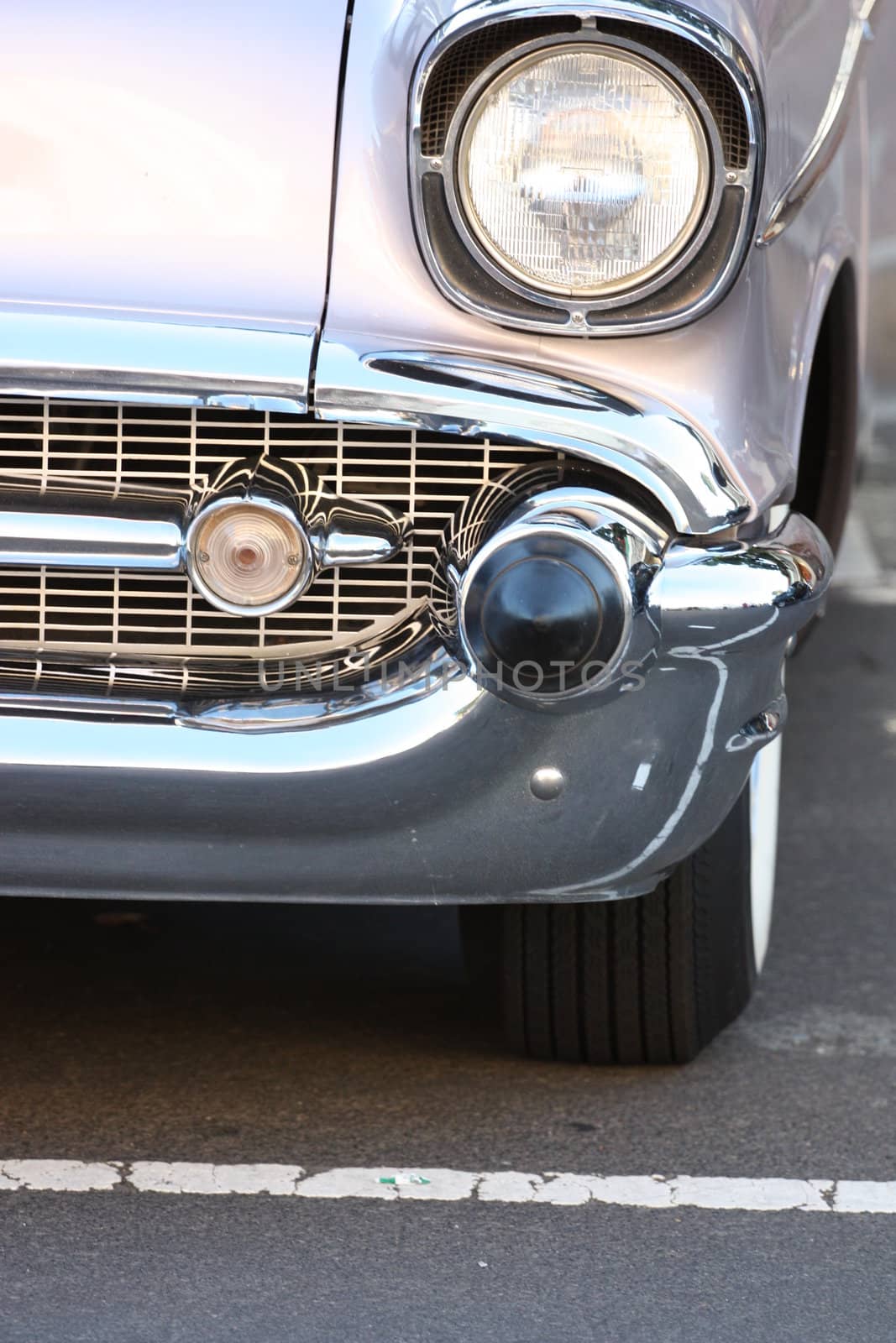 Close up of a classic car.