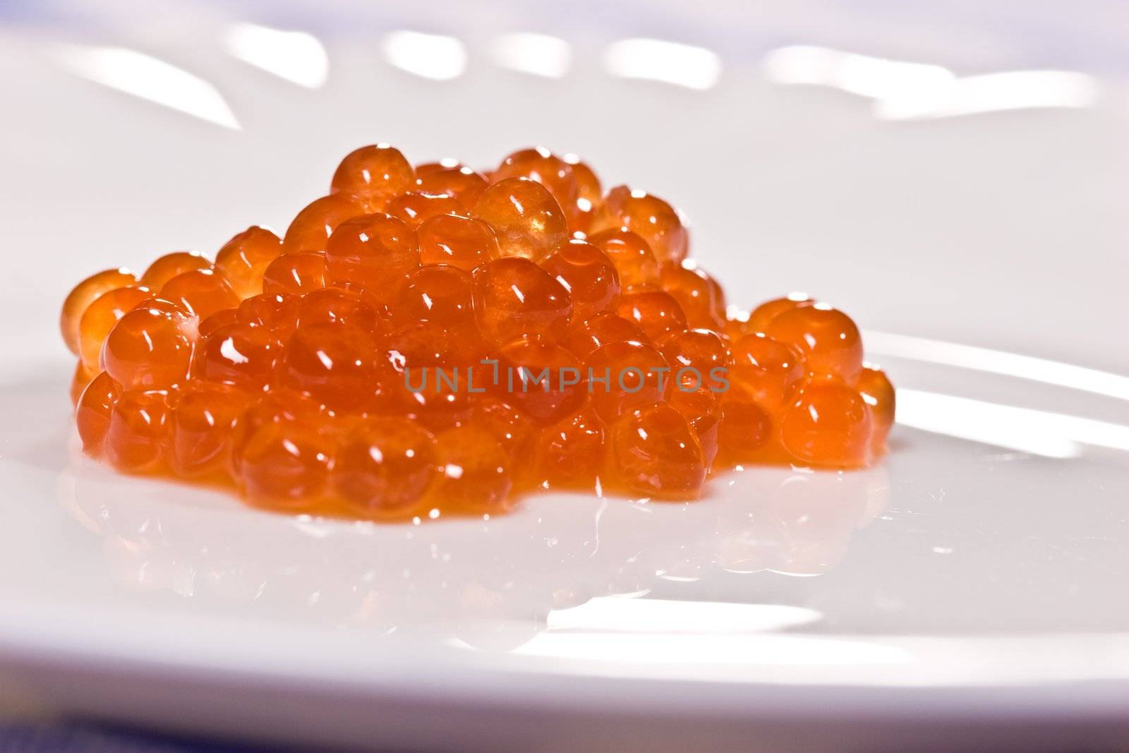 food series: fresh red caviar on the plate