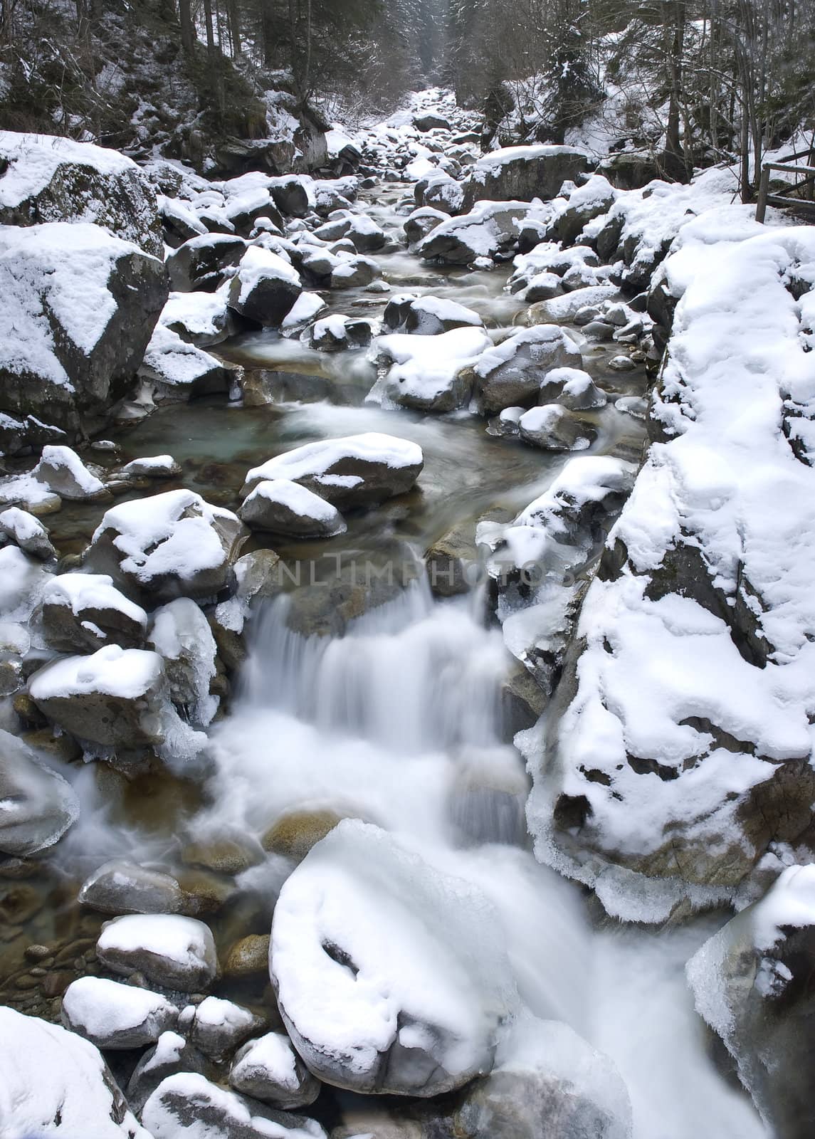 Winter panoramic view of an Alpine valley