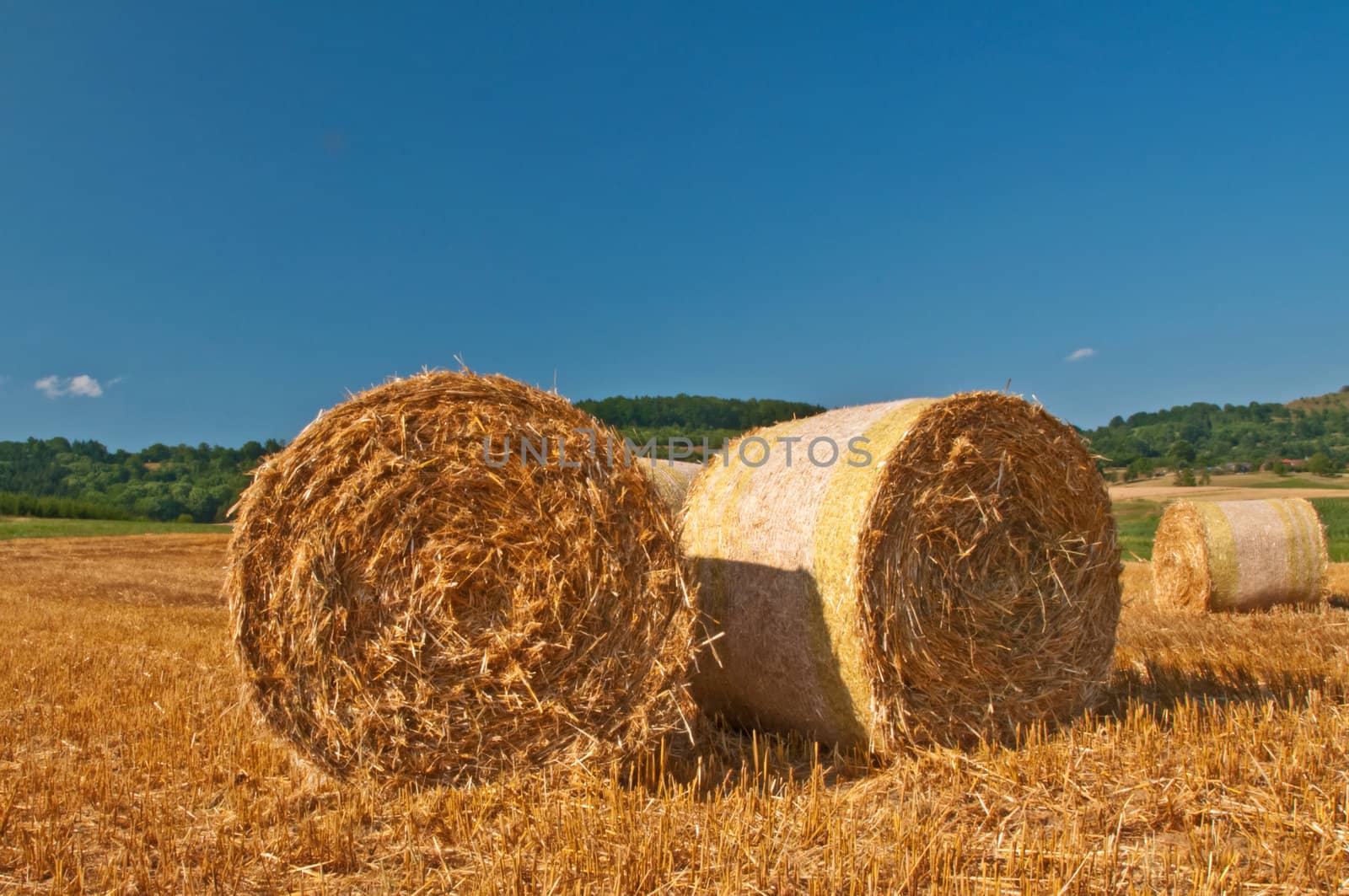 bale of straw with a blue sky