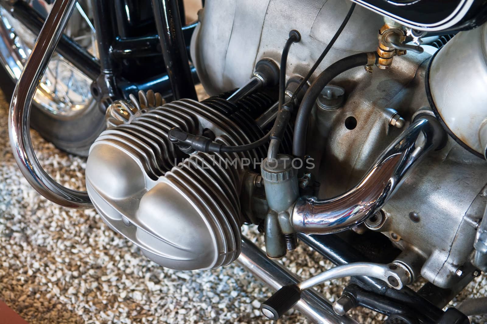 Close details of a famous classical traditional German motorcycle engine